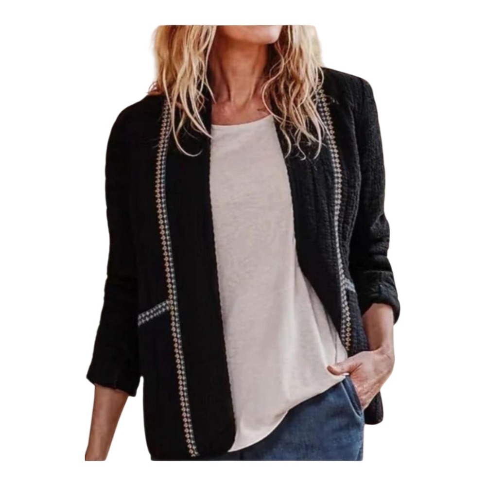 Pure Jill Elements Black Cotton Embroidered Quilted Jacket Pockets Women's XS